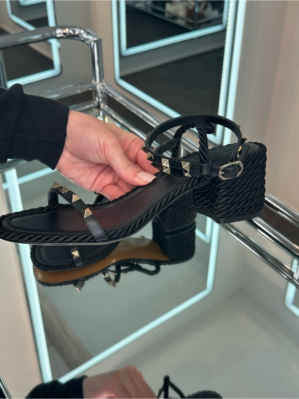 Valentino rock stud rope sandal heel